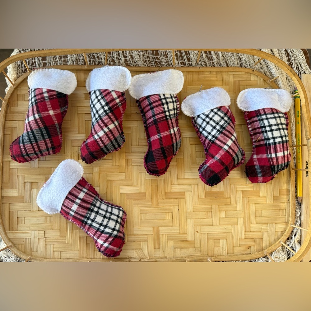 Homemade Plaid Red & White Mini Holiday Stockings